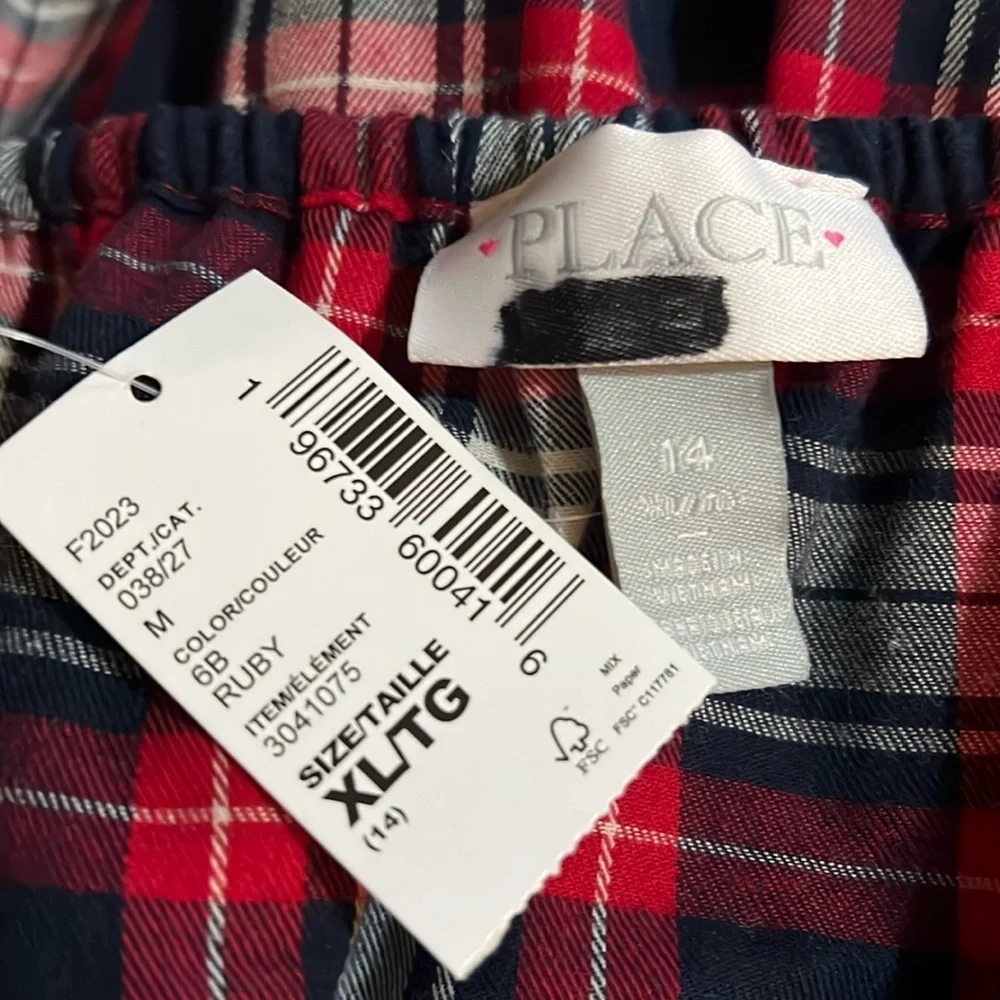 The Children's Place girls Plaid Twill Tiered Short Sleeve Dress Size XL (14) - Picture 4 of 6